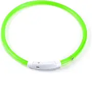 zolyet Dog Collar USB Flash Dog Necklace Light PVC Pet Safe Collar for Large Medium Small Dogs Green