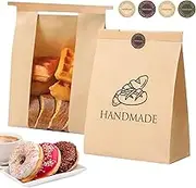 45 Pack Paper Bread Bags for Homemade Bread,Tin Tie Tab Lock Sourdough Bread Baking Bags,Large Loaf Bags with Clear Window for Bread Packaging Storage,48 Label Seal Stickers Use for Bakery Gift bags
