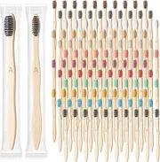 Sieral 120 Pcs Bamboo Toothbrushes Bulk Soft Bristle Disposable Wooden Bamboo Charcoal Individually Wrapped Travel Toothbrush for Kid Adult Home Travel Use, 7.5 Inch, 12 Colors(Letter)