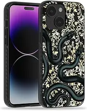 SCORPIFY for iPhone 15 Case [Compatible with MagSafe] with Matte Black Double Snake Design, Cute Magnetic Phone Cover for Women Girls and Men, Slim Shockproof Bumper with Gold Accents