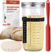 Sourdough Starter Jar Kit W/ Thermometer, Silicone Scraper, Cloth Cover, 650Ml