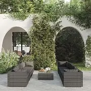 Patio Sets 9 Piece Garden Lounge Set with Cushions Poly Rattan Grey