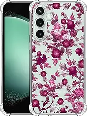 Glisten - Samung Galaxy S23 FE Case, Samsung S23 FE 5G Clear Case - Pink Burgundy Floral Pattern Printed Slim Fit Flexible Clear Transparent Shockproof Designer Back Case for Samsung S23 FE 5G