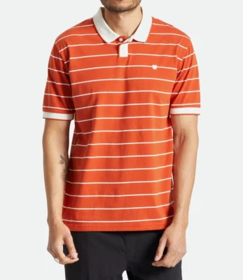 Brixton Men's S/S Polo Shirt PROPER KNIT - Orange / Off White - Meduim LAST ONE