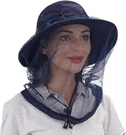 [USHAKE] Mosquito Head Net Hat, Safari Hat Sun Hat Bucket Hat with Hidden Net Mesh Protection from Insect Bug Bee Mosquito Gnats for Outdoor Lover Men or Women