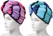 2 Pack 100% Cotton Hair Towel Wrap, Hair Drying Towel with Button Women, Dry Hai