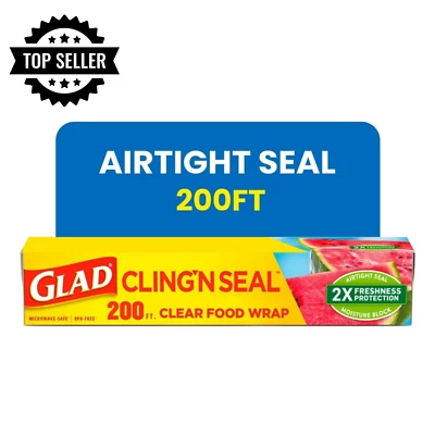 Glad Cling N Seal Plastic Food Wrap, 200 sq ft 2 Roll