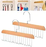 2Pcs Anti Slip Multi Hook Coat Racks,Bra Hangers for Closet Organizer with 8 Hooks 360 °Swivel Belt Hanger for Closet for Belt, Tie, Tank Top, Bra, Scarf (Beige)