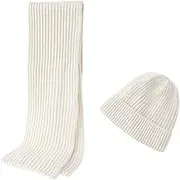 [Embouro] 2PCS Merino Wool Knit Beanie Scarf Set for Men & Women, Winter Soft Warm Long Scarves with Wool Beanie Hat