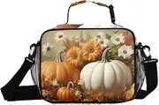 Thanksgiving Pumpkin Floral Insulated Lunch Box for Women Men - Ideal for Work, Picnics - Includes Adjustable Shoulder Strap