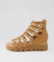 New Django & Juliette Roselle Dark Tan Toffee Leather Sandals Womens Shoes