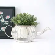 Antique White Metal Teapot Pot Flower Planter Stand Outdoor Garden Patio Decor