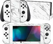 PlayVital 2 Set Protective Skin Decal for Nintendo Switch, Full Set Stickers for Nintendo Switch Console & Joycon & Dock & Grip - Modern White Marble