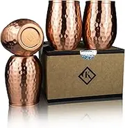 Copper Cups 12 Oz Set of 4 - A New Way to Enjoy Wine - The Perfect Pure Copper Tumbler for Water - Better Then Glasses, Safer Than Plastic