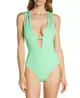 Becca by Rebecca Virtue Fine Line Skylar Plunge One Piece Swimsuit Matcha Size M