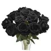 12PCS Roses Artificial Flowers Fake Silk Flower Bouquet 19.68" Long Stem Black