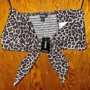 Express Leopard Print Linen-Blend Tie Front Bandeau Top New With Tags Size XS