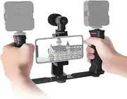 Universal Phone Cage, Horizontal Vertical Switching Smartphone Video Rig with 1/4 Thread Holes, Adjustable Phone Video Stabilizer for Videomaker Filmmakers