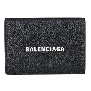 【Balenciaga 巴黎世家】CASH經典白字LOGO牛皮三折扣式短夾(黑x白字)