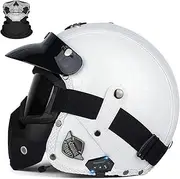 Bluetooth Motorcycle Helmets with Face Shield, German Style Motorcycle Helmet for Adult, ECE Approved Retro Half Shell Helmet for Moped Cruiser Scooter