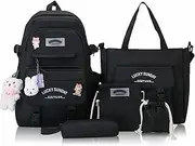 [Cnwinu] Girls Backpack Set,Girls School Bag,Single Layer Canvas Cute Backpack,Tote Bag,Pen Bag,Crossbody Bag,Kids Kawaii Backpack,Casual Daily Back Pack(Pink)