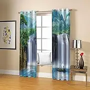 Print Blackout Curtains Forest Waterfalls 2 x W132cm x D213cm 3D Print Window Curtains, Thermal Insulated Darkening Grommet Drapes 2 Panel Set for Living Room Bedroom Kitchen Decor