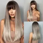Long Gradient Straight Hair Wig with Bangs For Women Travel Daily Synthetic Wigs