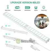 60 LED Motion Sensor Under Cabinet Closet Light USB Rechargeable Kitchen Lamp US