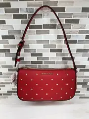 Michael Kors NWT Jet Set Medium Pouchette Leather Bag Crimson