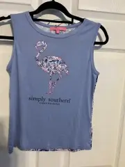 NWT Simply Southern Sleeveless Tank Top Blue Flamingo & Leaf Design Size Medium