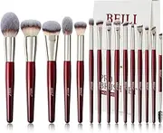 BEILI Makeup Brush Set 15Pcs Professional Contoured Foundation Brush Premium Synthetic Makeup Brushes for Liquid, Cream & Powder Eyeshadow(Red)