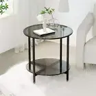 2Tier Circle Tempered Glass Accent Coffee Side Table with Anti-Rust Metal Frame