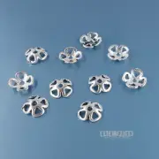 10 Vintage Solid Sterling Silver 7mm Four-Petal Floral Bead Caps #33804