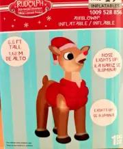 NEW 5.5 FT TALL LED CHRISTMAS RUDOLPH RED NOSED REINDEER RED VEST INFLATABLE