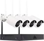 4CH 1080P Wireless NVR Security Camera System CCTV Recorder Night Vision Outdoor WiFi Camera Wireless Remote Access Motion Alert Cameras for Home Security (Ship from US)