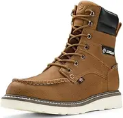 [SUREWAY] Men's 8" Waterproof Soft Toe Work Boots,Construction Industrial Safety Boot,Breathable Leather with Moc Toe,Slip Resistant Wedge Outsole and Comfort Insole,EH Rated,Lace Up,Goodyear Welt