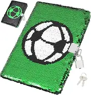 DOITOOL Football Pattern Journal Notebook Lock Diary Diary Notebook Lock Journal and Key Sequin