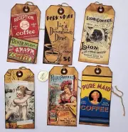 6-Vintage-Coffee-Ad-Junk Journal-Ephemera-Linen Cardstock-Hang-Tags