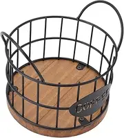 Iron Wire Coffee Pod Basket Large Capacity Coffee Capsule Holder with Wooden Base Stylish Pod Organizer for Home Office Kitchen Decor, Rustproof Holder