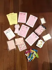 Baby Shower Girl Bundle Fun Games, Favor Boxes, thank you cards, pins, mommy
