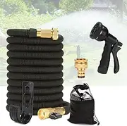 Flexible Garden Hose 100 ft/30 m, Flexible Water Hose Expandable with Multi-Function Spray Nozzle, Quick Adapters and Wall Mount, 3/4 Inch and 1/2 Inch Metal Connections, Black
