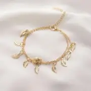 NEW - Boho Layered Leaf Pendent Anklets Chain Gold Beach Foot Bracelets Jewelry