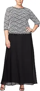[Alex Evenings] Women's Plus Size Long Evening Gown with Sequin Lace Bodice