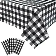 3 Pack Checkered Table Cloth 54 x 108 Inches Gingham Tablecloth Rectangle Plastic Table Cloth Disposable Plaid Picnic Table Cover for Thanksgiving Halloween BBQ Birthday Fall Party (Black and White)