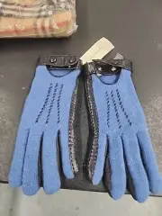 Ann Taylor Womens Sheepskin And Lambswool Blue Driving Gloves, Size Medium NWT