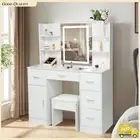 Makeup Vanity Table White Dressing Set with LED Mirror Stool Jewellery Organizer