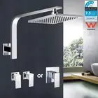 Chrome Square Rain Shower Head Gooseneck Fixed Wall Arm Set Mixer Double Taps