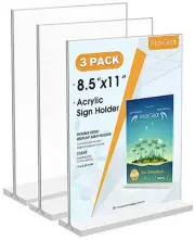 8.5x11 Acrylic Sign Holder 3 Pack, Clear Table Menu Display Stand Plastic