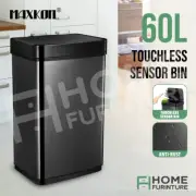 Kitchen Rubbish Motion Sensor Bin Shiny Black Smart Auto Open Dustbin Can 60L