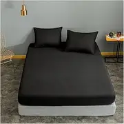 [Pacum] Queen Sheets 1pc Black Color Fitted Sheet Single/Queen/King Drap de lit Bed Sheet Sets Solid Double Bed Sheets (no Pillowcase) Queen Sheet Set (Color : Heise, Size : China)